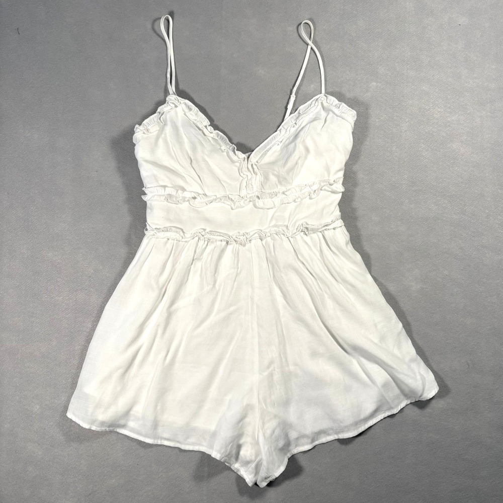Altar'd State White Ruffle Romper M Sleeveless VNeck Cottagecore Coquette bridal